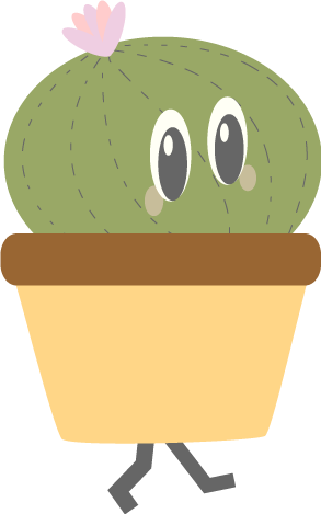 Round cartoon cactus with flower in a pot